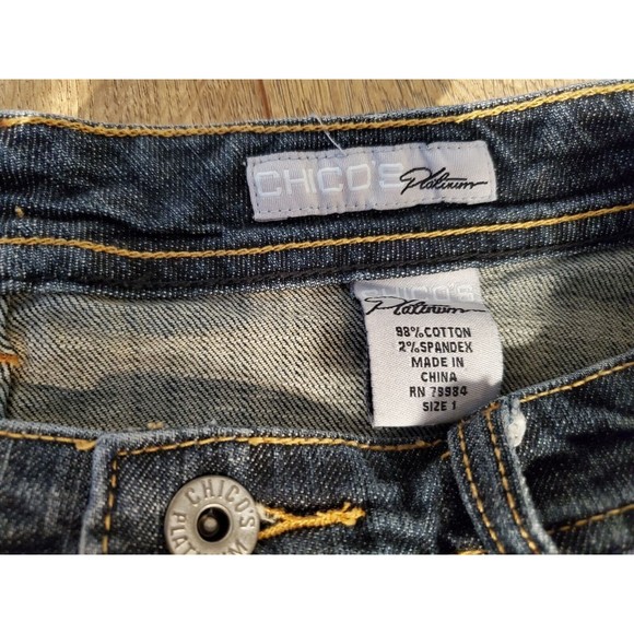 CHICO'S PLATINUM SIZE 1 BLUE DENIM STRAIGHT SKIRT KNEE LENGTH - Picture 3 of 5